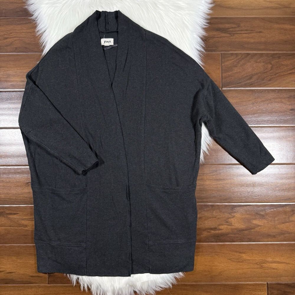 Pact Women's Size XS‎ / S Black Gray Organic Cotton Pocket Cardigan Sweater